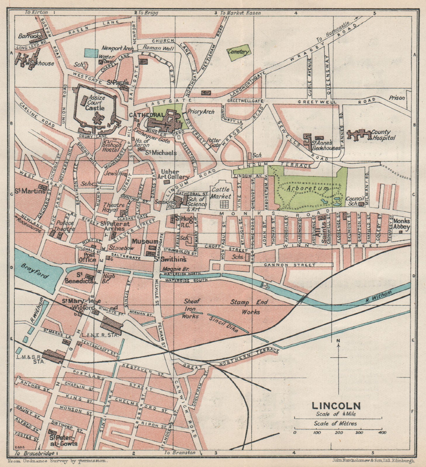 LINCOLN. Vintage town city map plan. Lincolnshire 1930 old vintage chart